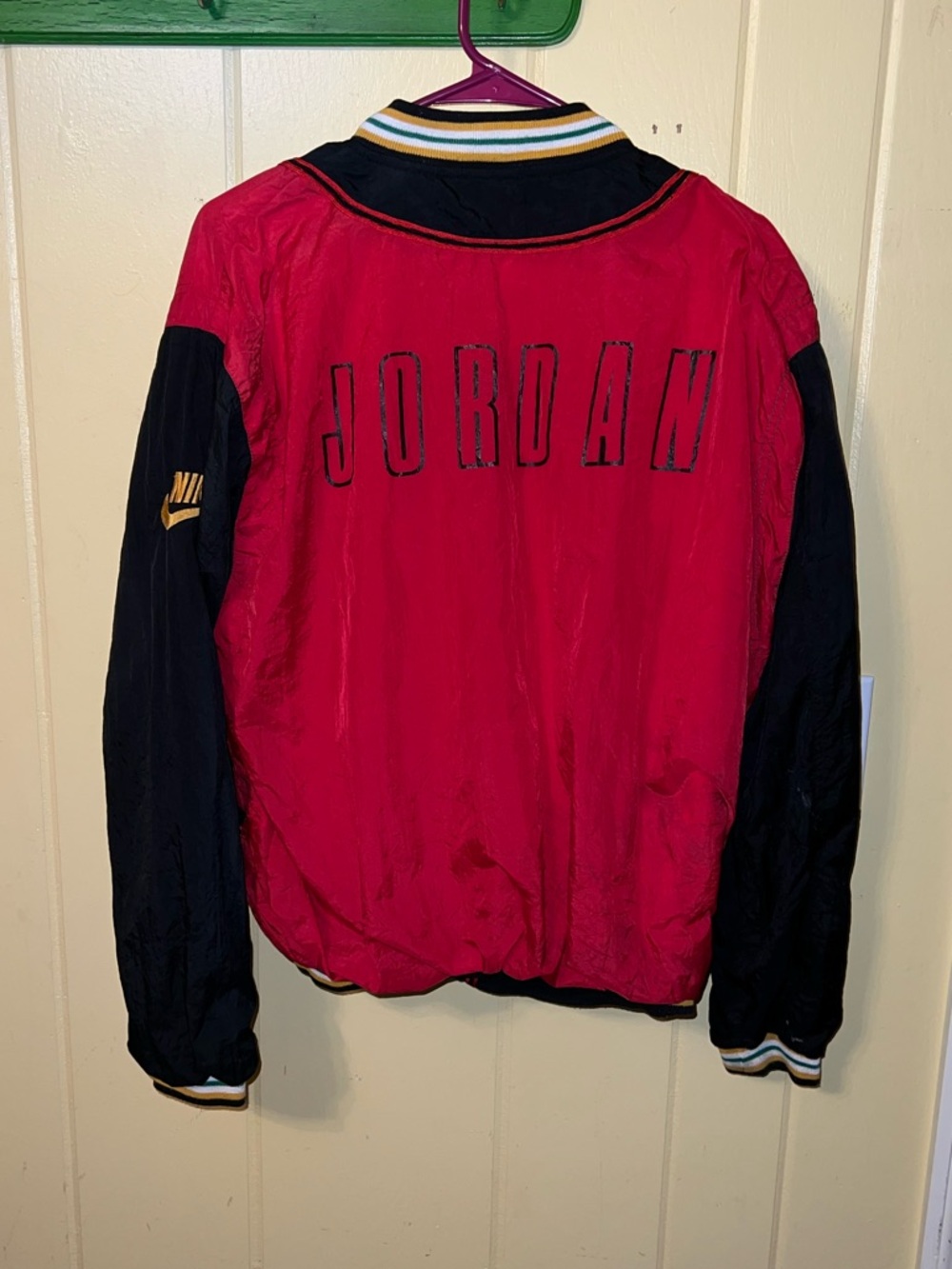 90s Rare Nike Air Jordan Black Red Green Bomber Zip Up Nylon Jacket Size XL - Picture 2 of 14